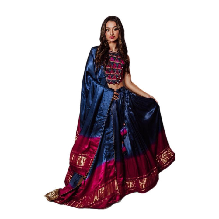 Rui Blue Gaji Silk Lehenga Choli - Raas