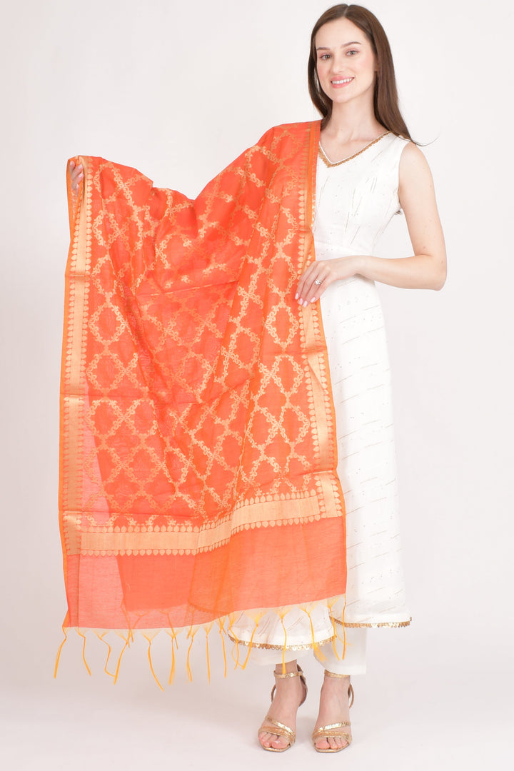Saanvi Orange & Gold Dupatta - Raas