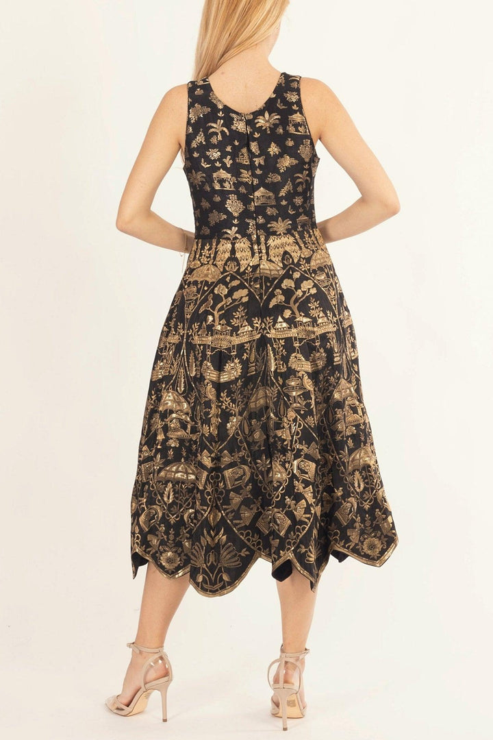 Sablora Black Midi Dress with Hand Embroidered Neckline - Raas