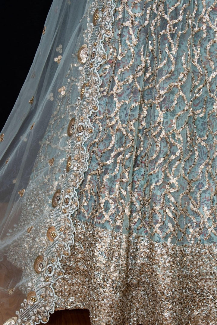 Sage Green Sequins Lehenga Choli with Sequins Embroidery CHANIYA CHOLI RAAS