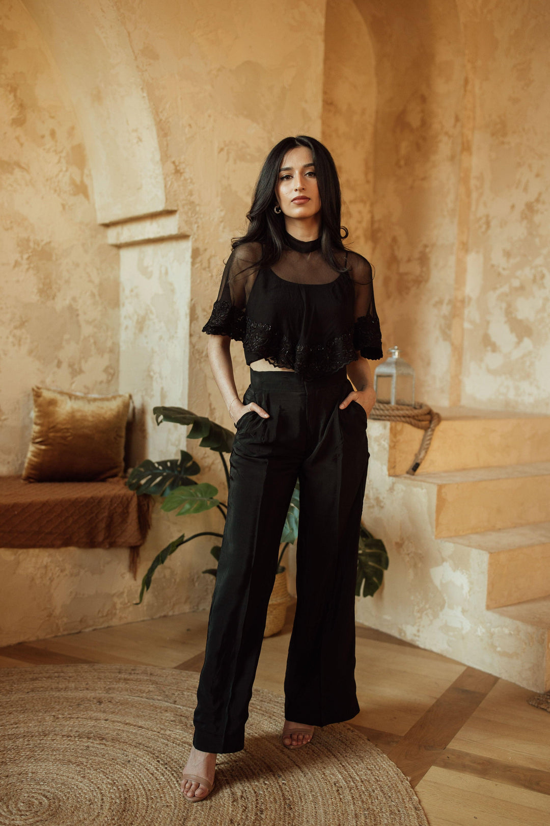 Kai Black Embroidered Cape - Raas