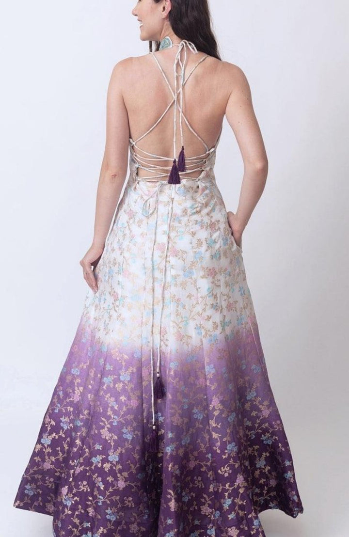 Shaded Banarasi Jacquard Dress with Hand Embroidered Torso ANARKALI & GOWN RAAS