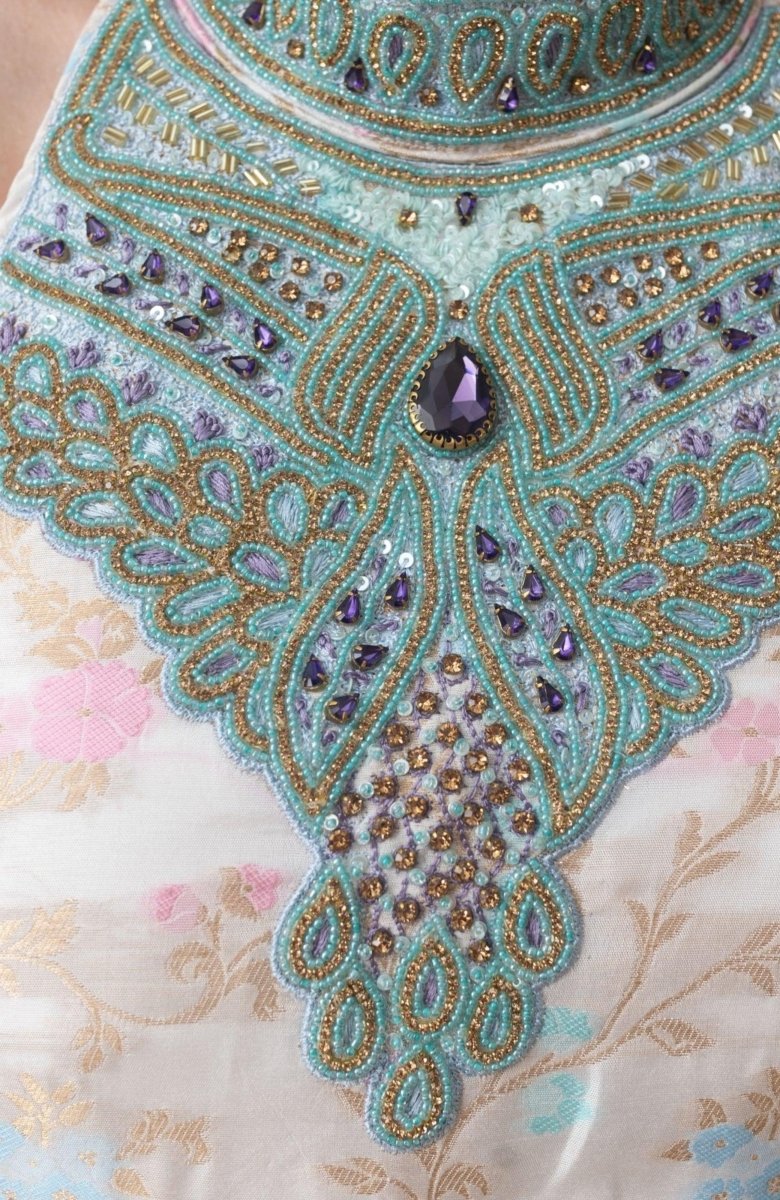 sachin and babi light blue dress Classic Pink Floral Weaving Jacquard Dress Material Featuring Intricat