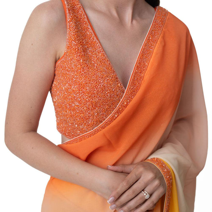 Shaded Pre-Draped Saree with Hand Embroidered Blouse - Raas
