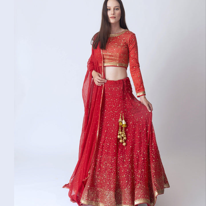 Siddhi Red Sequins Lehengha Choli Set - Raas