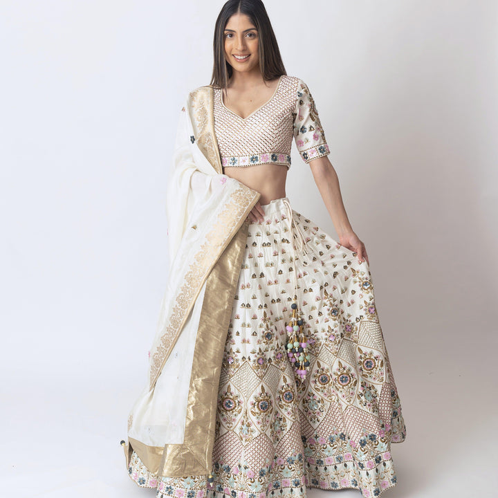 Siddhi White Lehenga Choli With Hand Embroidery - Raas