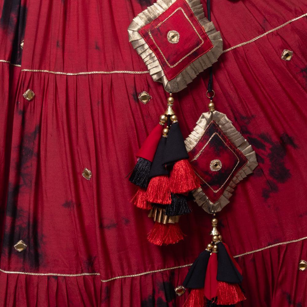 Sophia Red Tie Dye Lehenga with Gaji Silk Dupatta - Raas