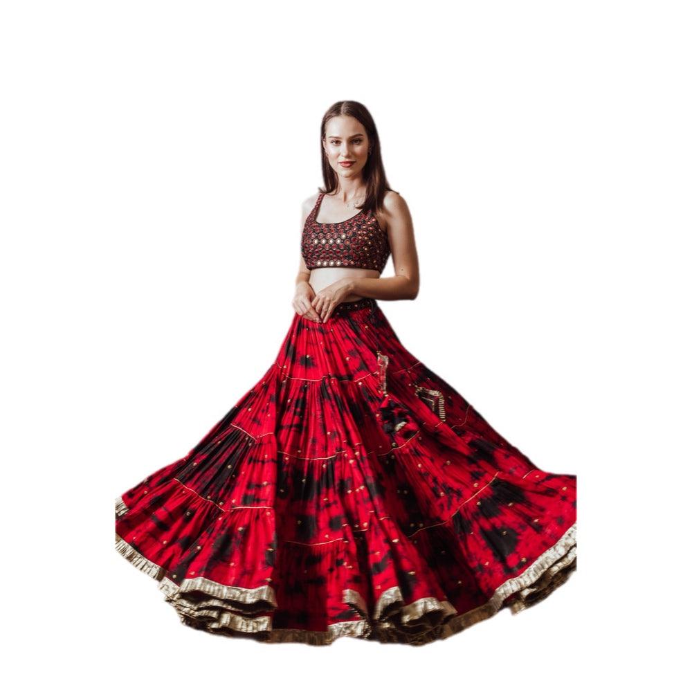 Sophia Red Tie Dye Lehenga with Gaji Silk Dupatta - Raas