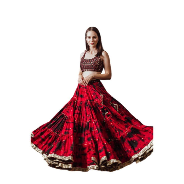 Sophia Red Tie Dye Lehenga with Gaji Silk Dupatta - Raas