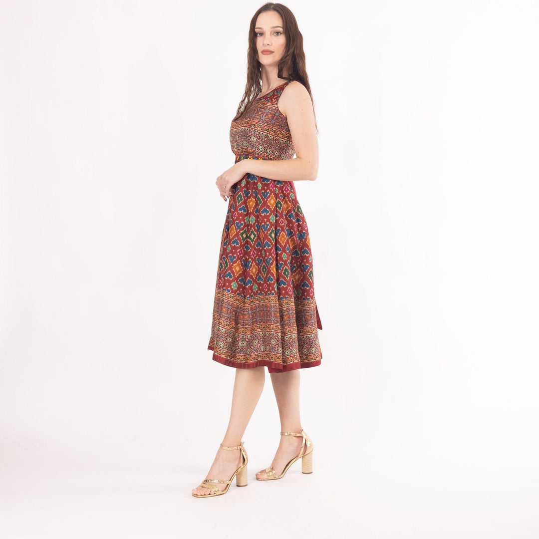Sorrel Maroon Midi Dress with Embroidered Belt - Raas