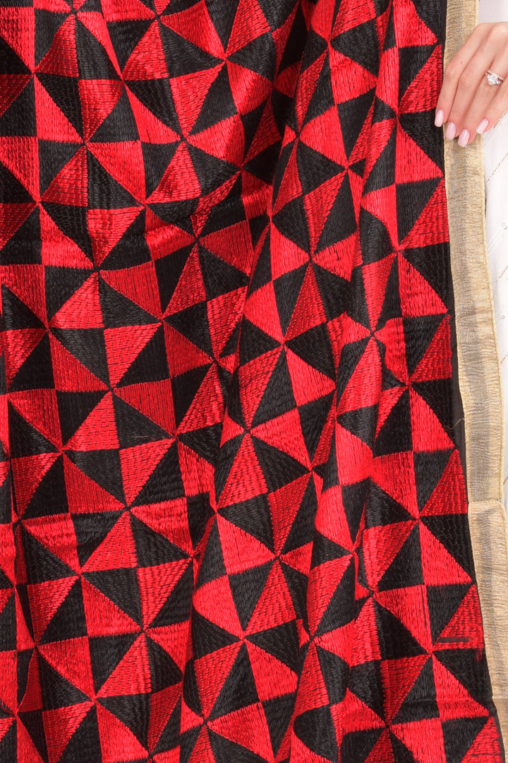 Tara Red & Black Emrboidered Dupatta - Raas