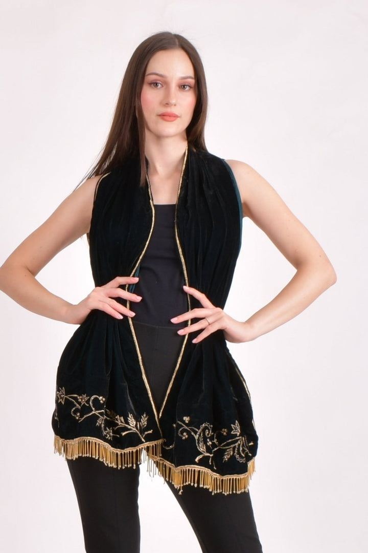 Teal Embroidered Velvet Scarf scarves & stoles RAAS