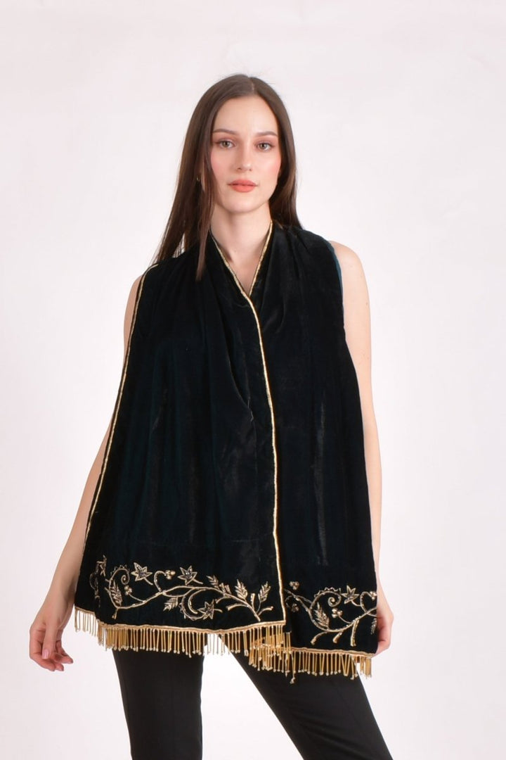Teal Embroidered Velvet Scarf scarves & stoles RAAS