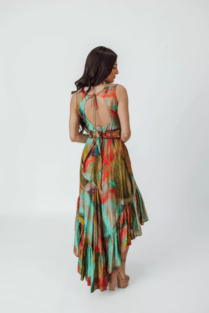 Tezza Multicolor High Low Dress with Belt - Raas