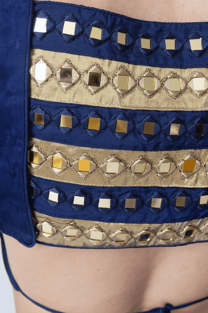 Tori Timeless Royal Blue Lehenga Choli with Gold Trim - Raas