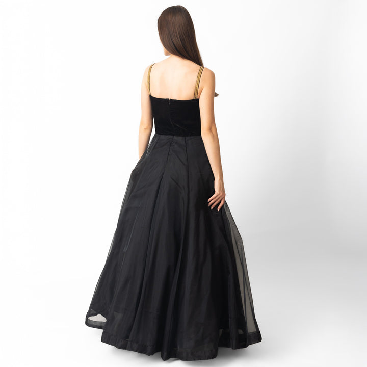 Vee Black Gown with Hand Embroidery - Raas