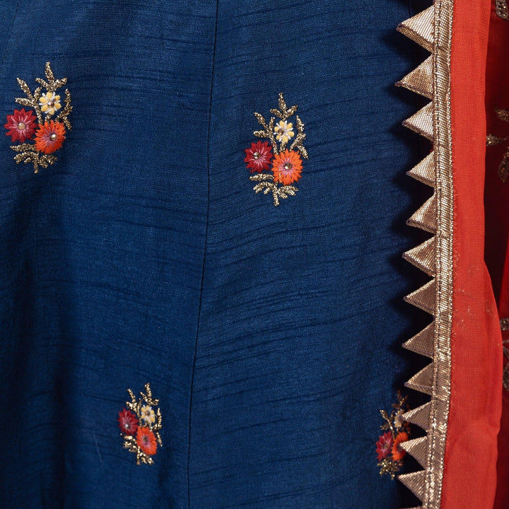 Vespera Blue Lehenga Choli with Embroidered Blouse - Raas