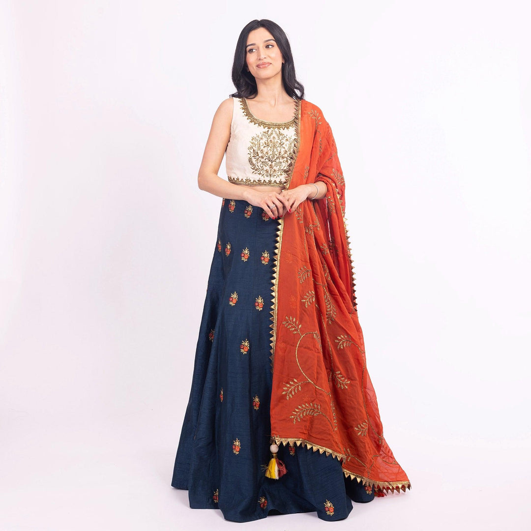 Vespera Blue Lehenga Choli with Embroidered Blouse - Raas