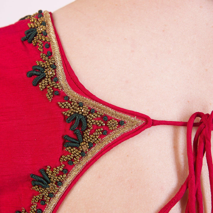 Victoria Red Scoop Neck Blouse - Raas