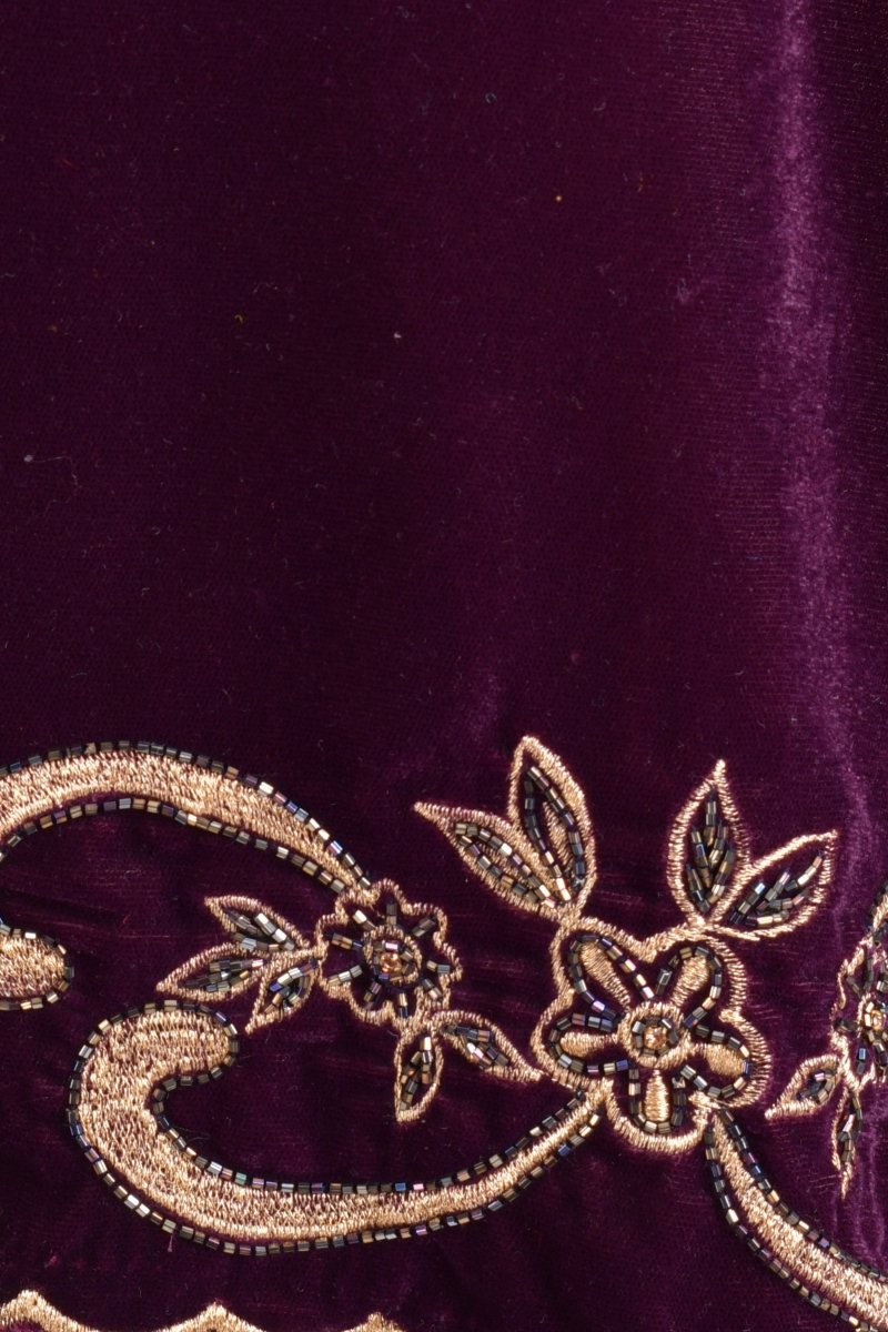 Wine Floral Embroidered Velvet Scarf scarves & stoles RAAS