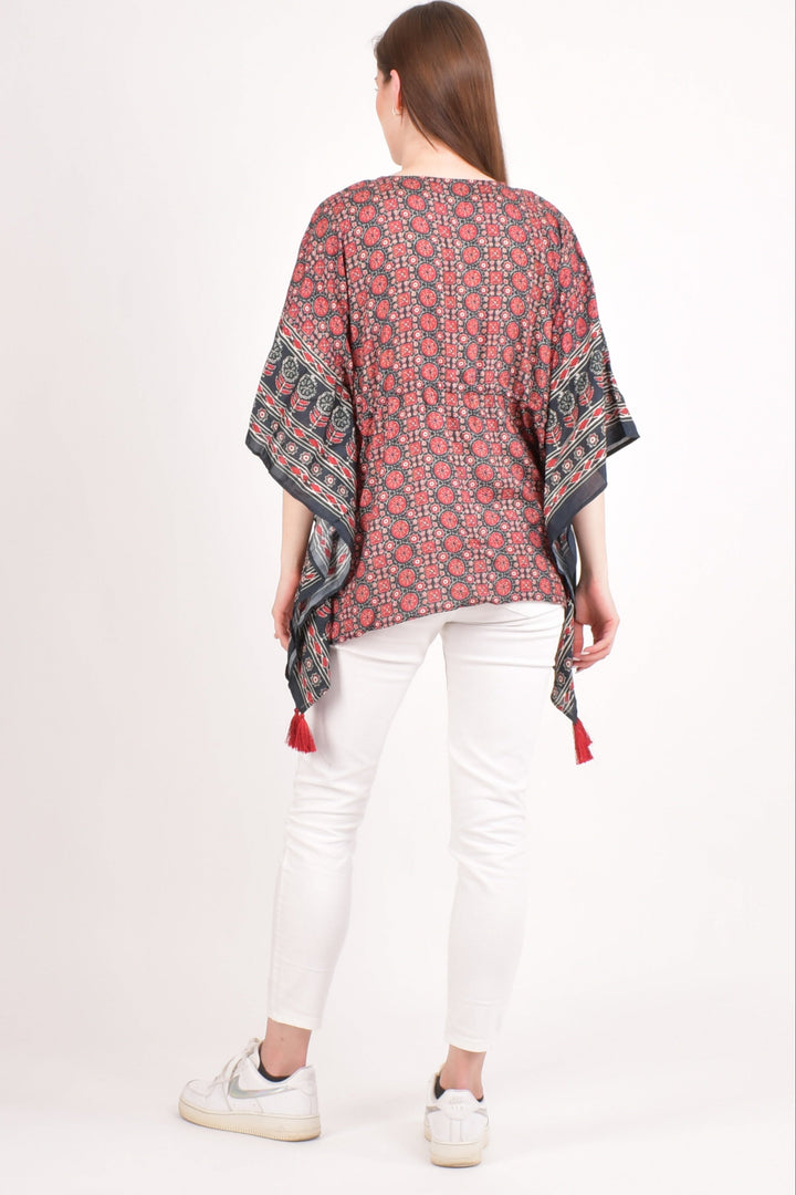 Yana Embroidered Ajrakh Kaftan Top - Raas