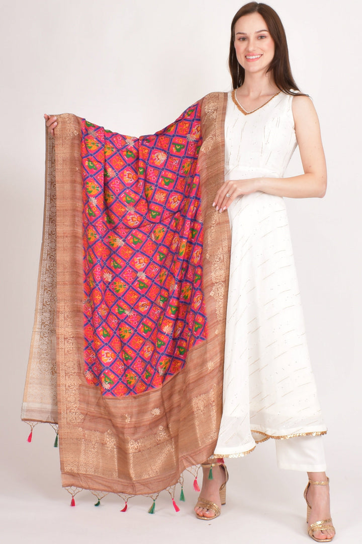 Zara Pink Patola Print Dupatta - Raas