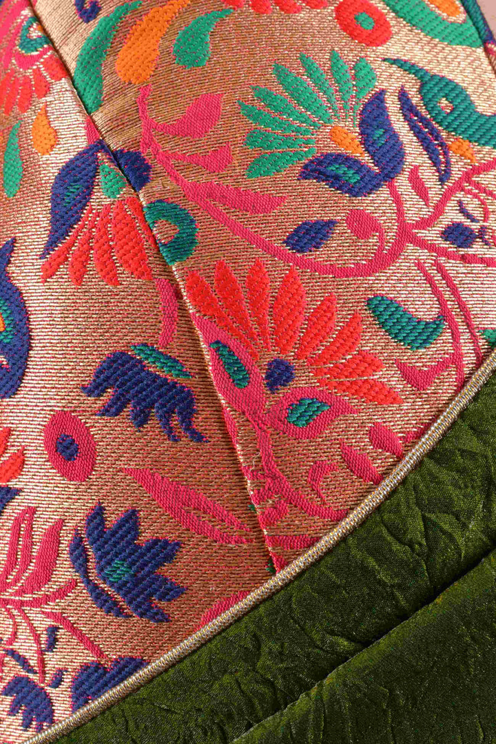 Zaya Green Pre-Pleated Saree with Brocade Blouse - Raas