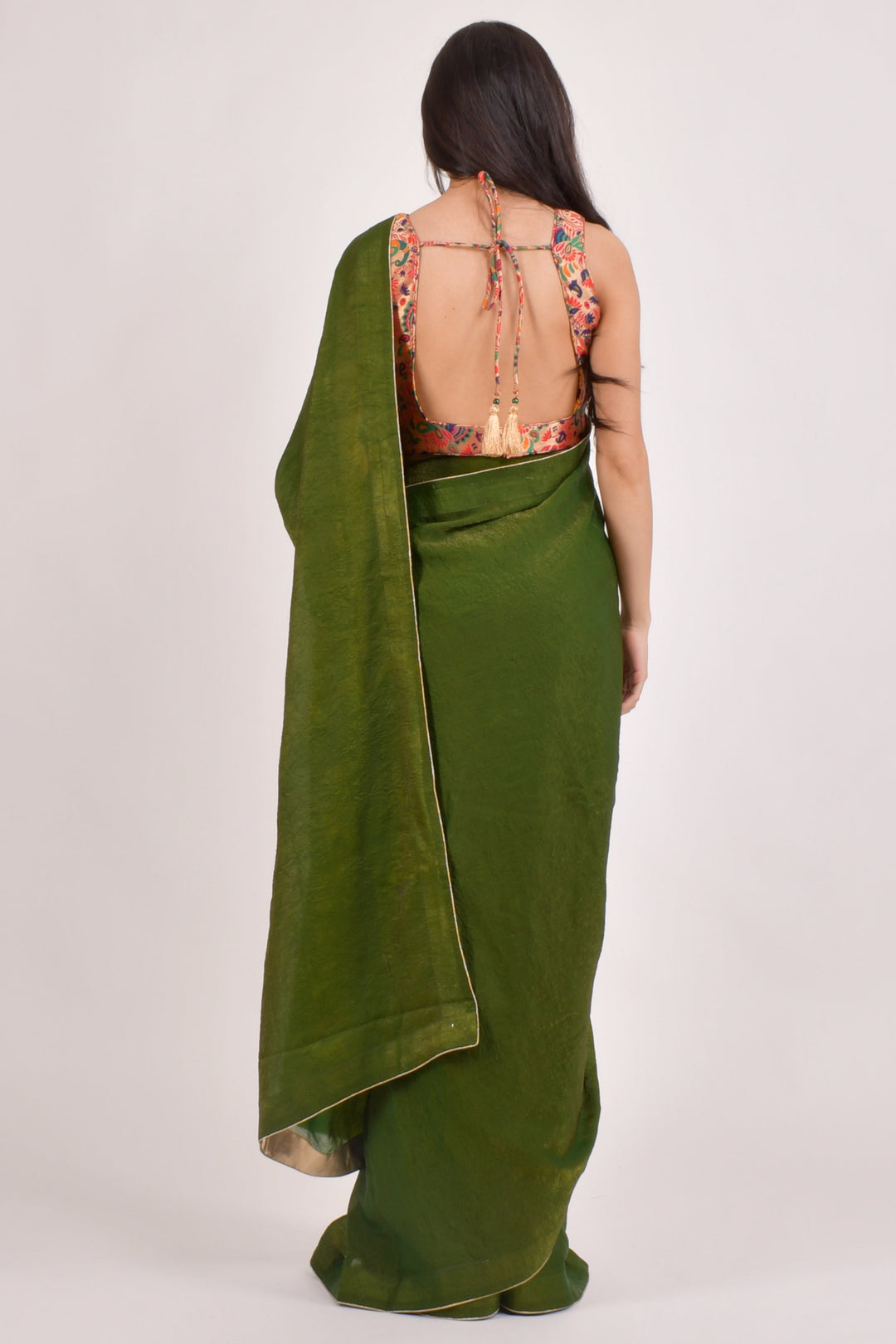 Green Brocade Pre-Pleated Saree