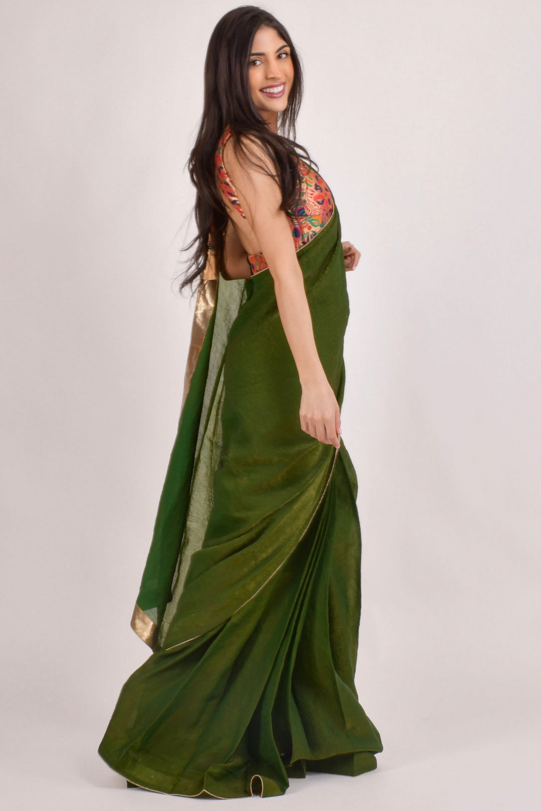 Green Brocade Pre-Pleated Saree