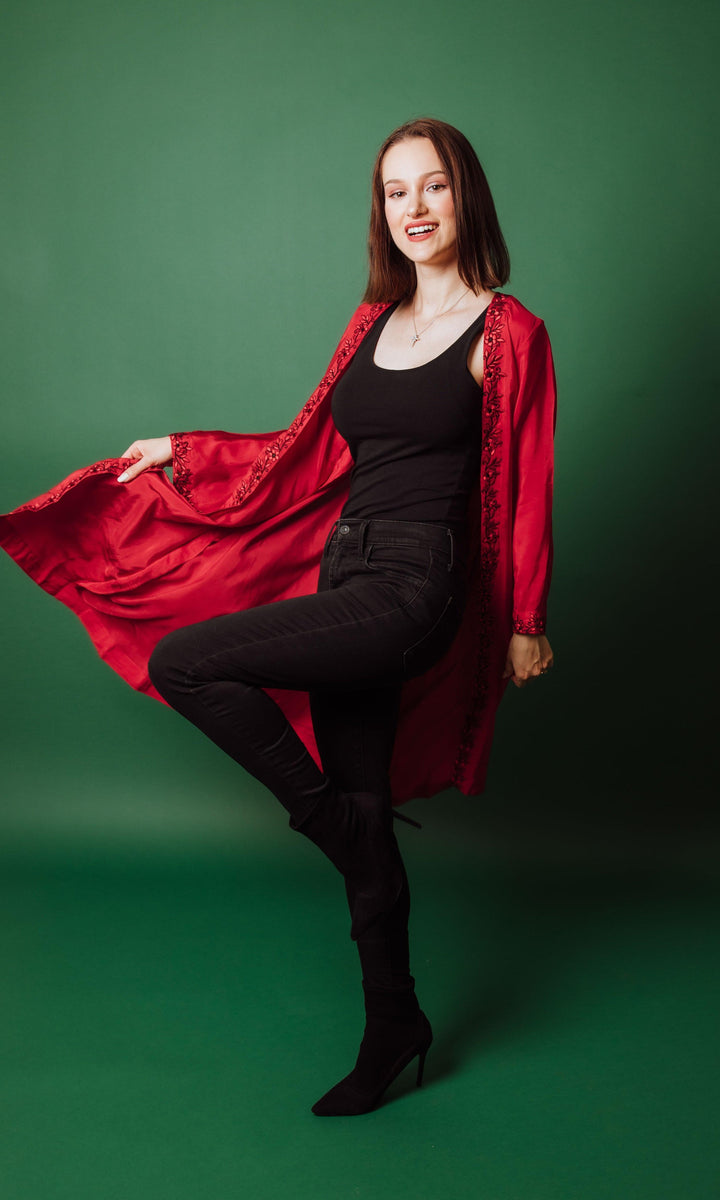 Aarya Embroidered Red Duster-Raas USA
