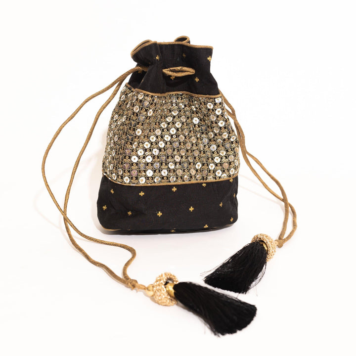 Adira Black Potli Bag With Sequins Work-Raas USA