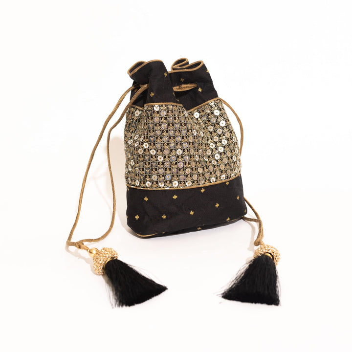 Adira Black Potli Bag With Sequins Work-Raas USA