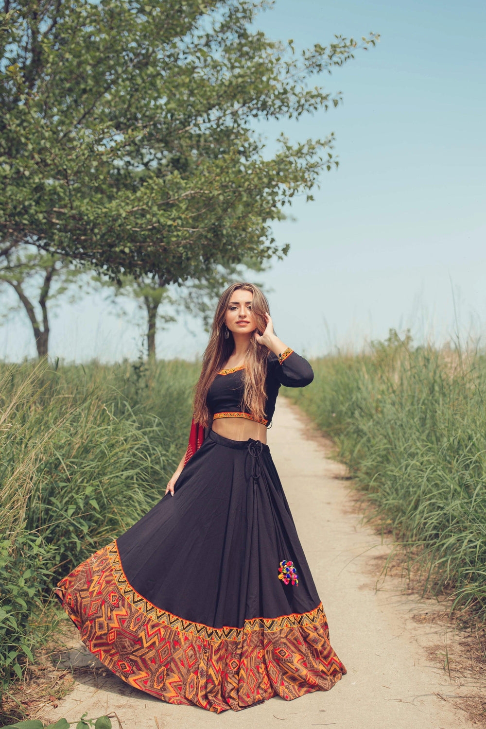 Black Print Trim Chaniya Choli Set Chaniya choli RAAS
