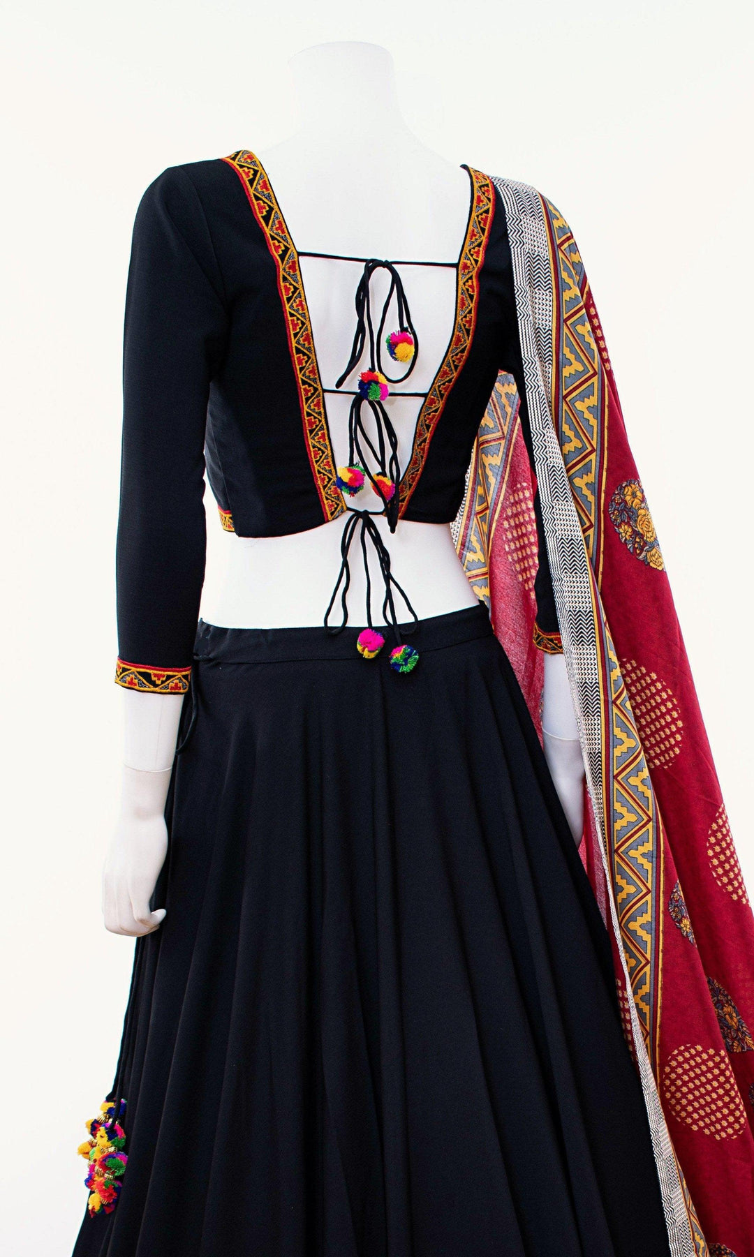 Black Print Trim Chaniya Choli Set-Raas USA