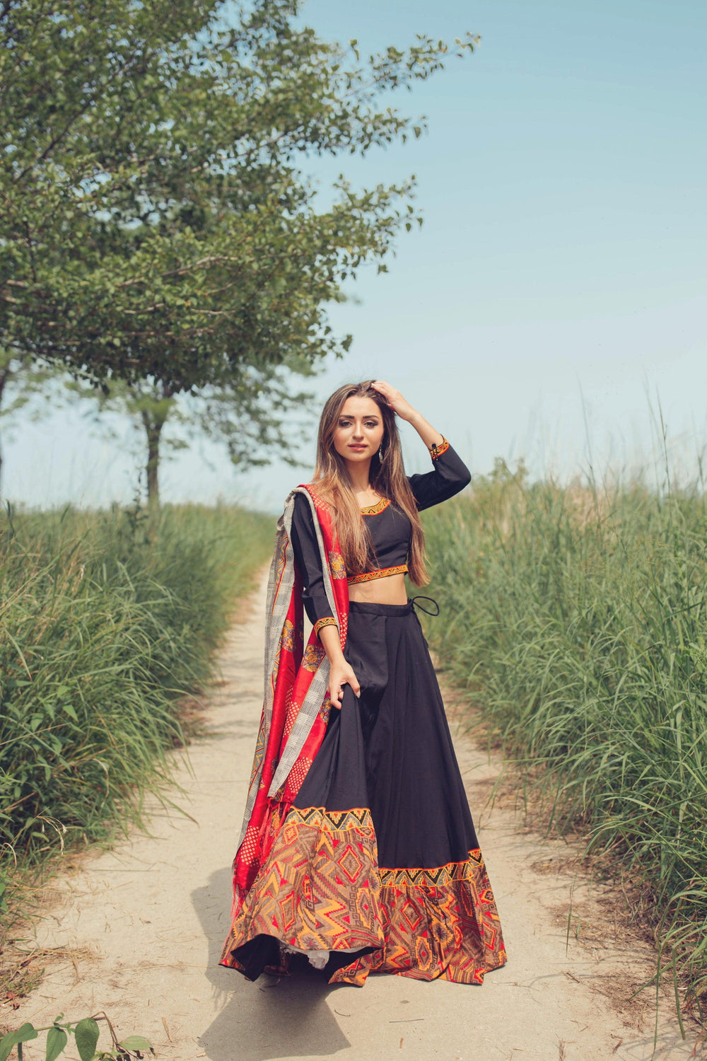 Black Print Trim Chaniya Choli Set Chaniya choli RAAS