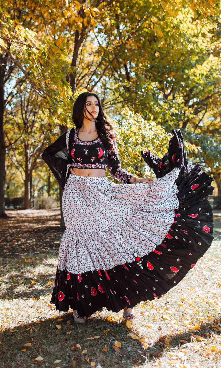 Black &White Lehenga Choli Set-Raas USA