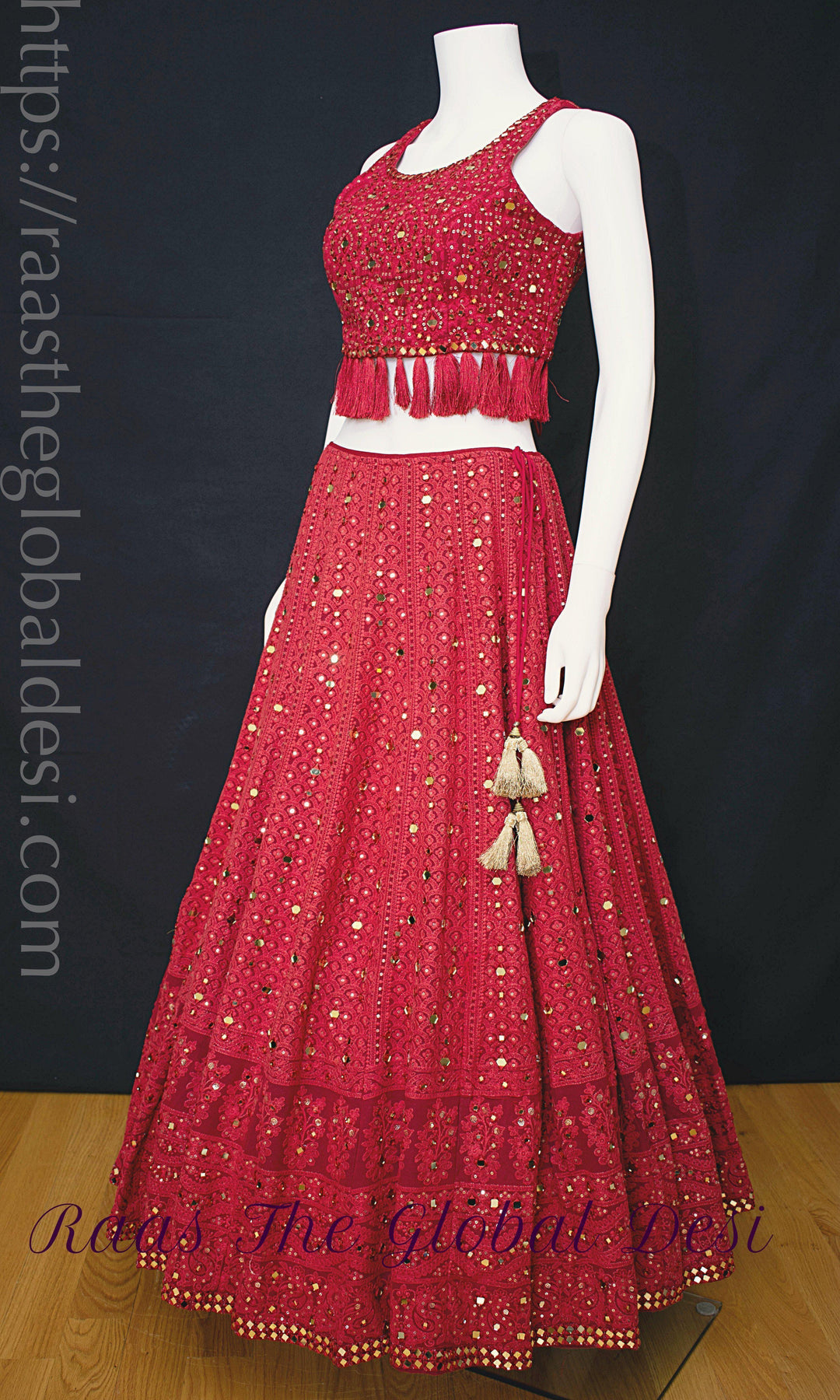 Buy Red satin embroidery bridal lehenga choli at fealdeal.com