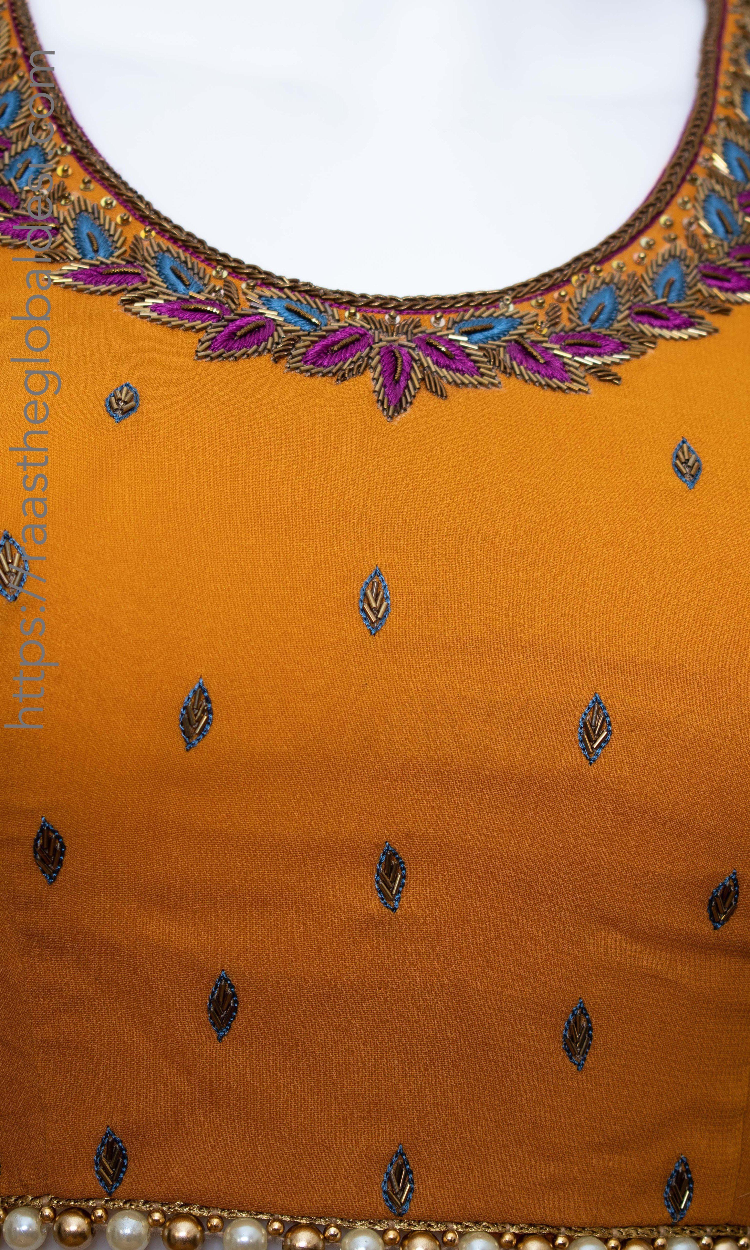 Buy Shubhlaa Women's Heavy Aari Work and Embroidered Silk Readymade Blouse  for Saree and Lehenga (38