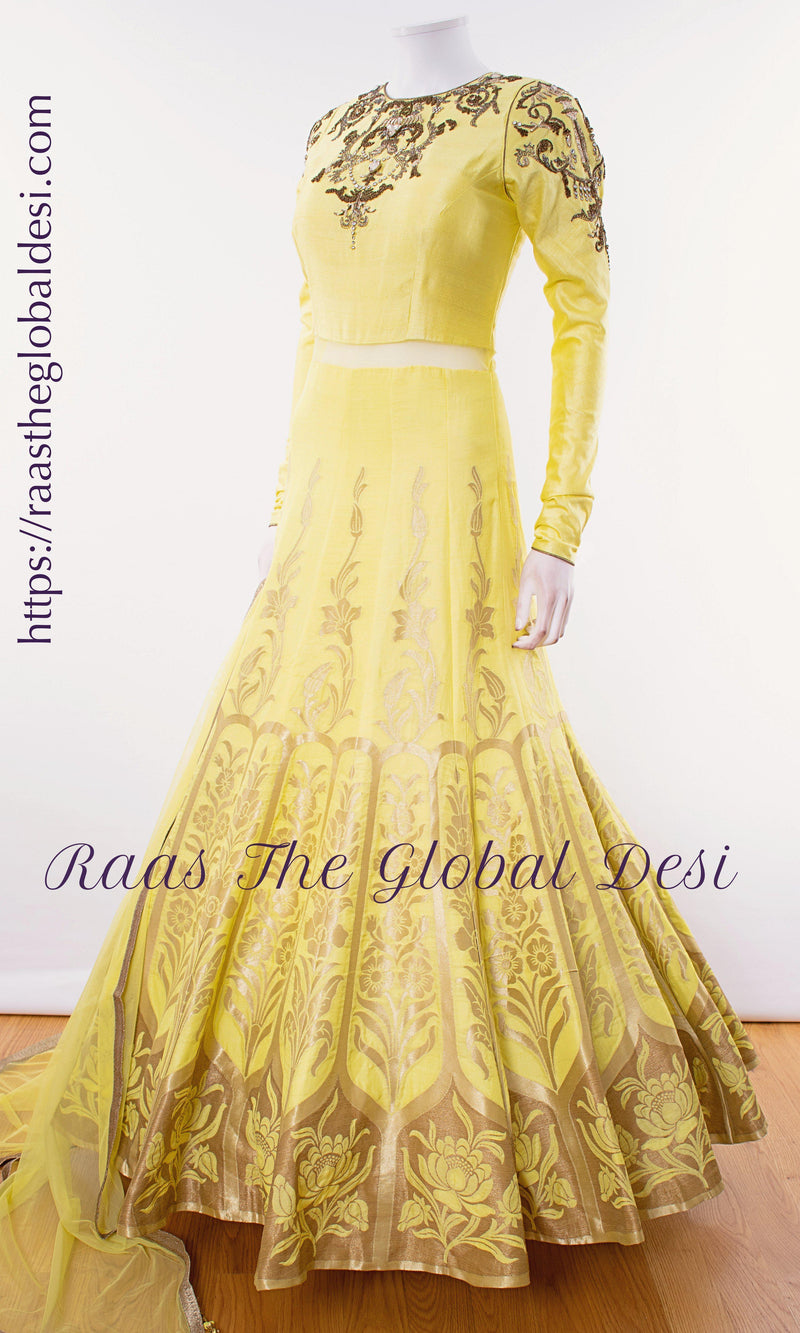 Evadne Yellow Sequins Work Gown ANARKALI & GOWN RAAS