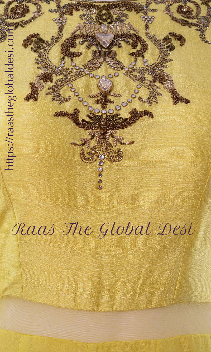 Evadne Yellow Sequins Work Gown ANARKALI & GOWN RAAS