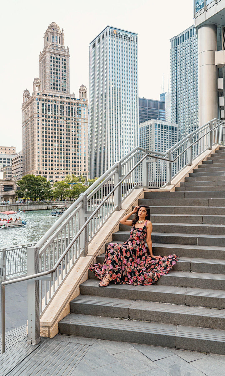 Floral Printed Long Dress-Raas USA