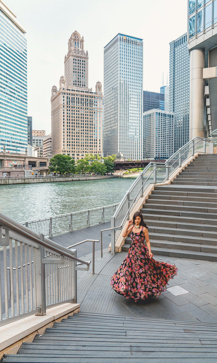 Floral Printed Long Dress-Raas USA