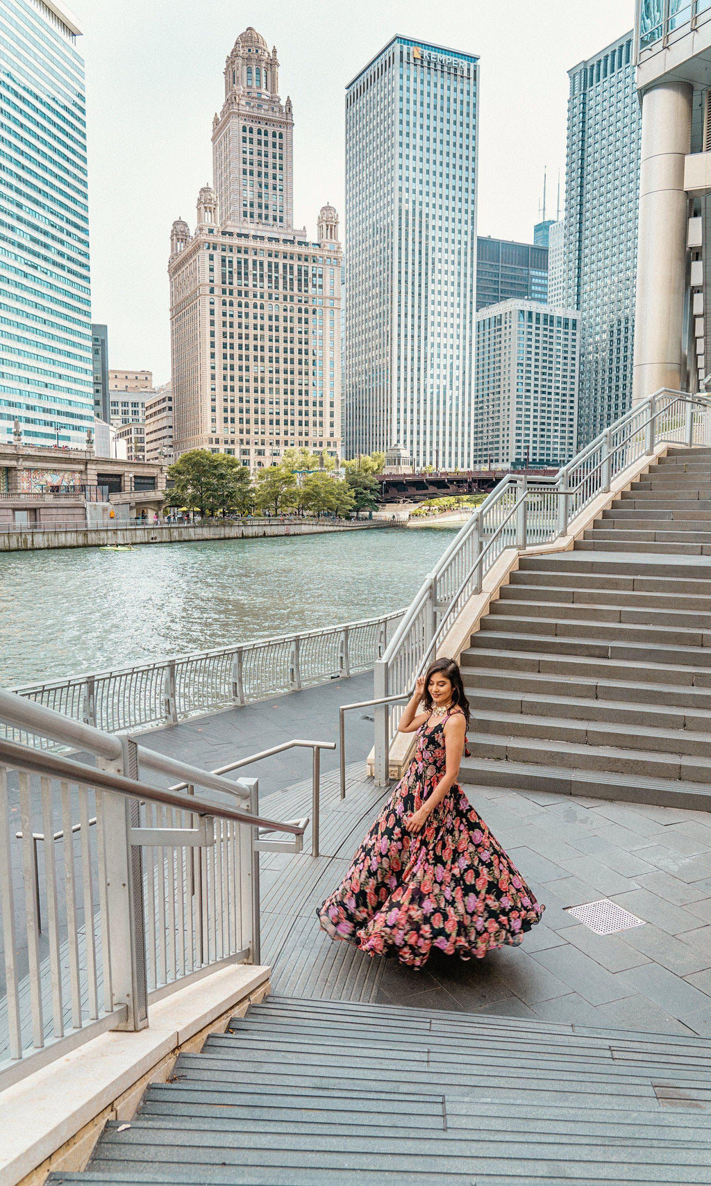 Floral Printed Long Dress: Modern Indian Gown by Raas USA