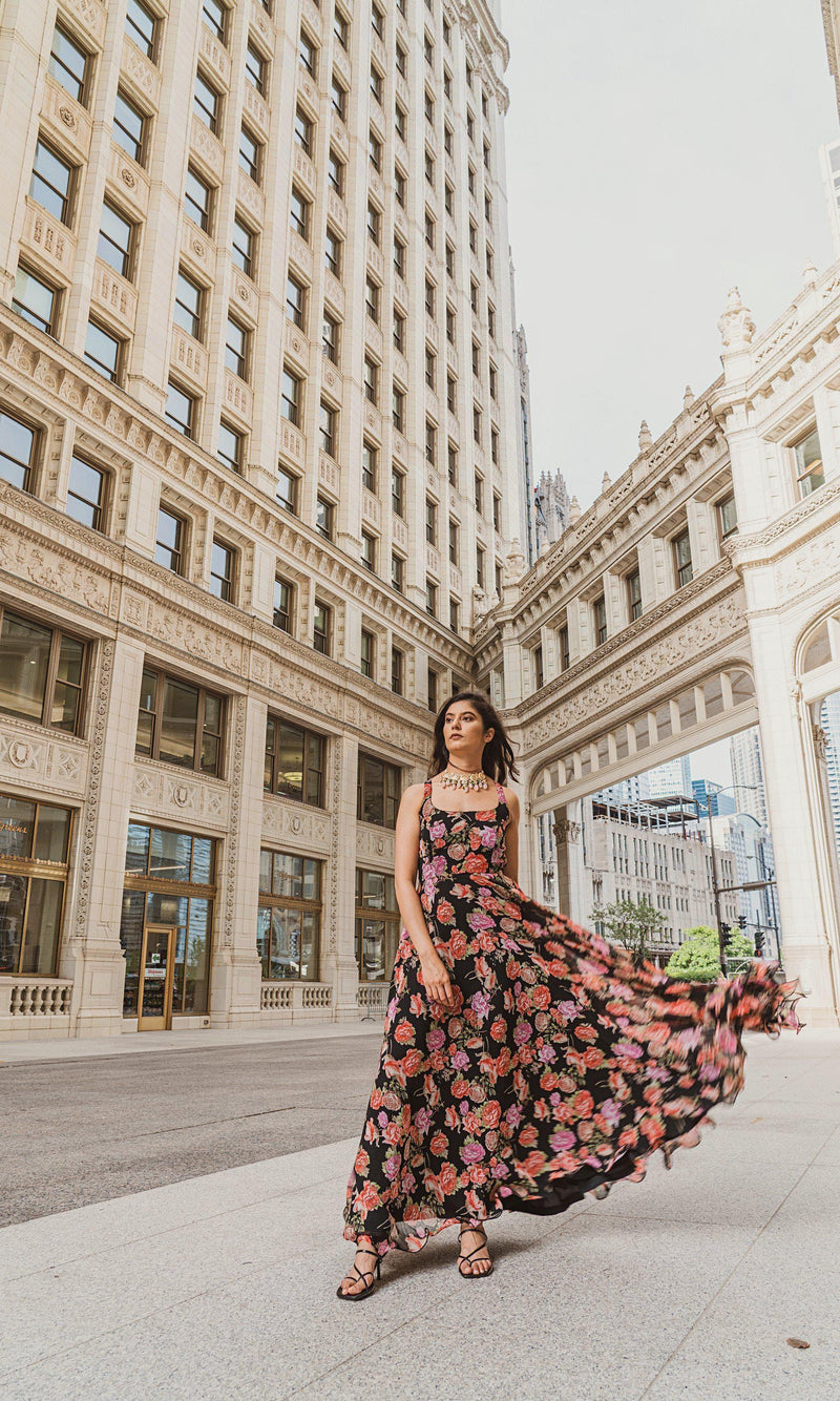 Floral Printed Long Dress: Modern Indian Gown by Raas USA L / Multi Floral Printed Long Dress: Modern Indian Gown by Raas USA L / Multi