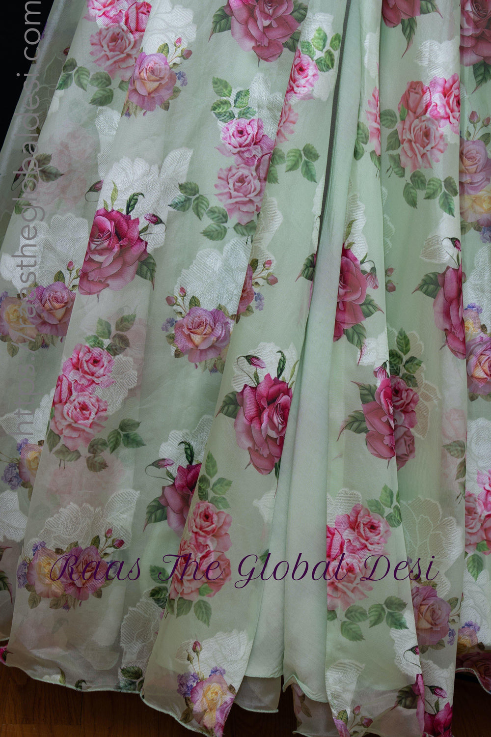 Floral Red and Pista Green Lehenga Choli Set-[mehendi outfit]-Raas