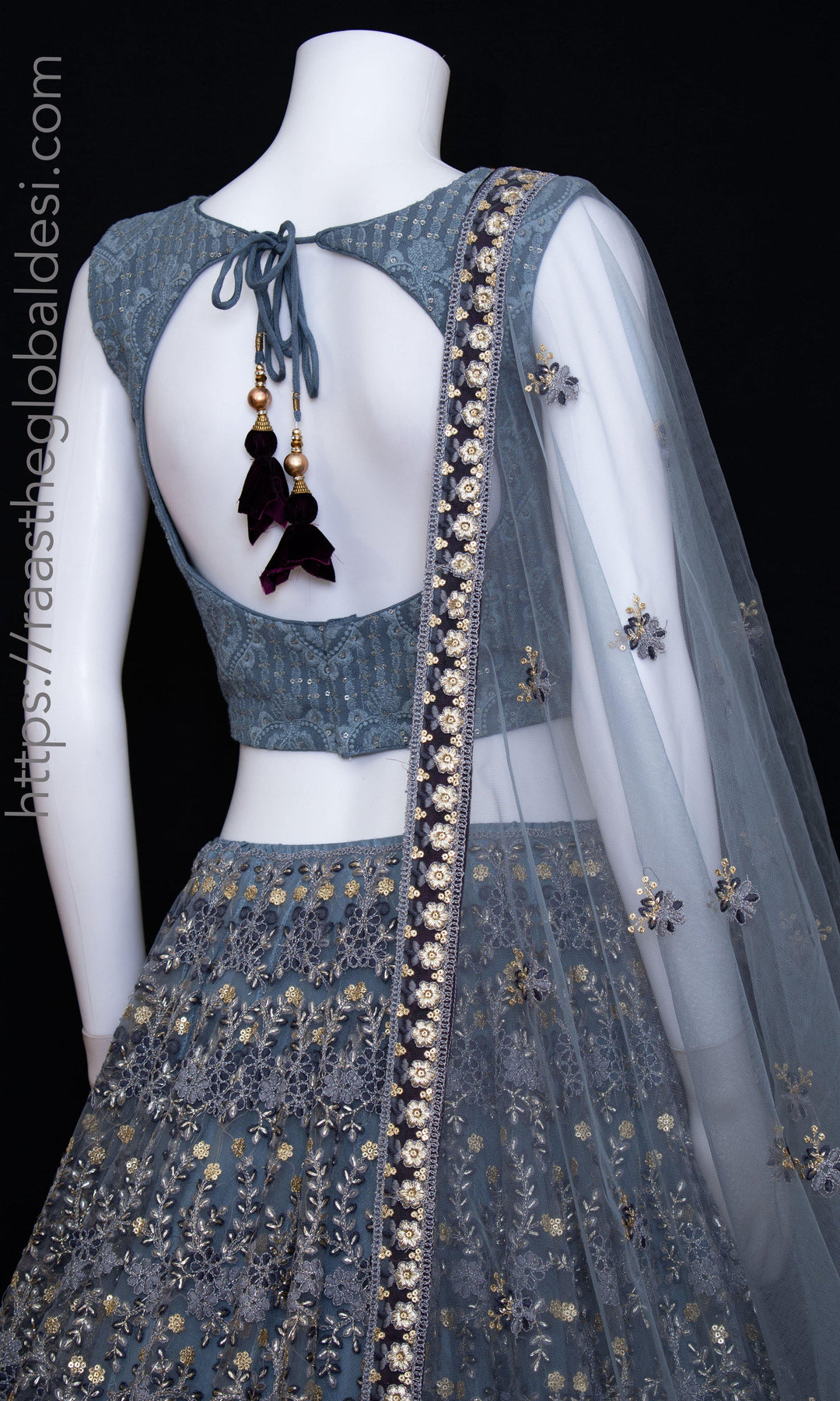 Gray and Gold Hand Embroidered Lehenga Choli Set lehenga choli RAAS