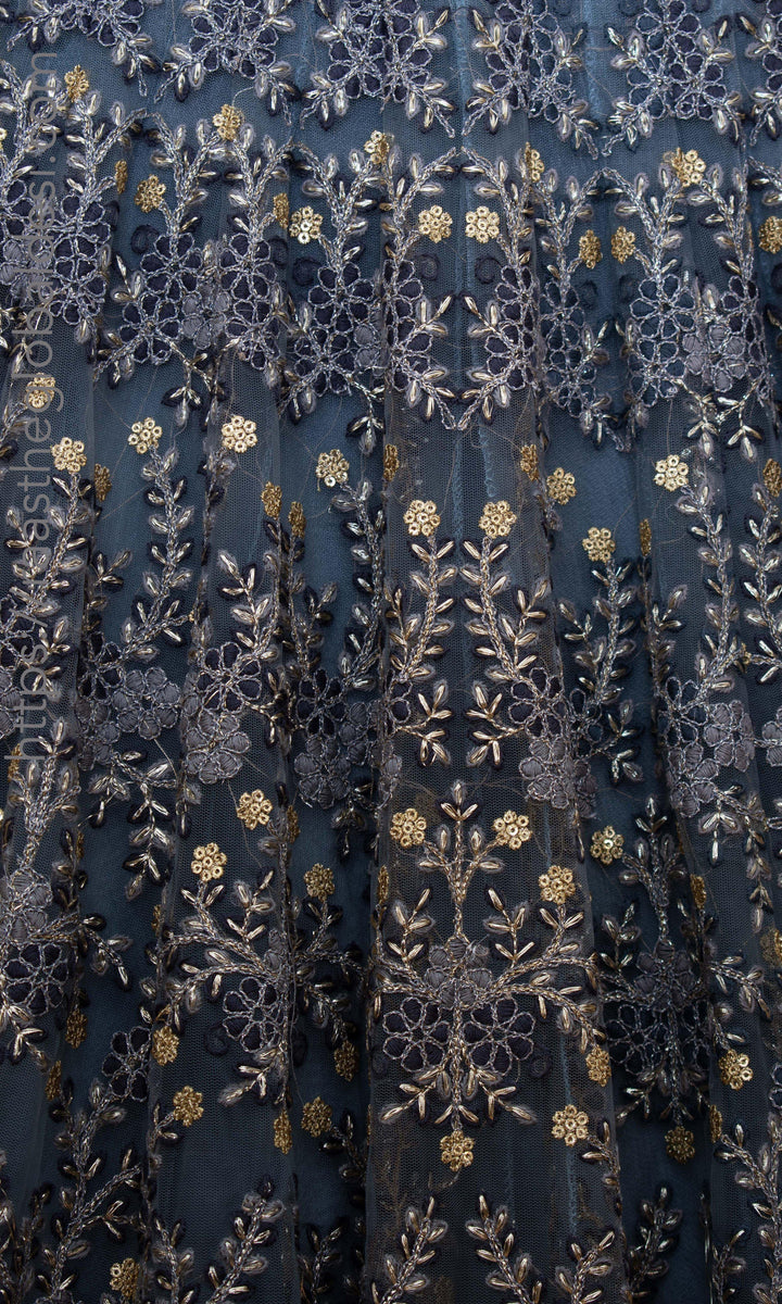 Gray and Gold Hand Embroidered Lehenga Choli Set lehenga choli RAAS