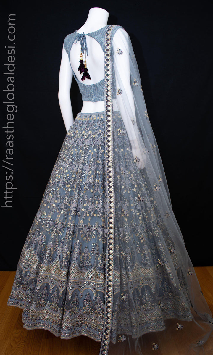 Gray and Gold Hand Embroidered Lehenga Choli Set lehenga choli RAAS