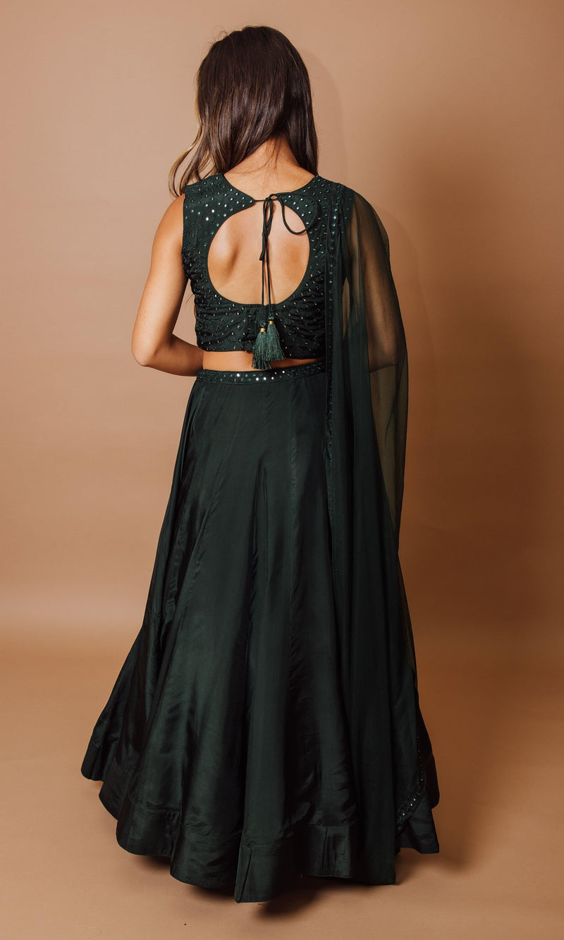 Green Embroidered Lehenga Choli Set-[comfort-first-design]-[lightweight]-Raas