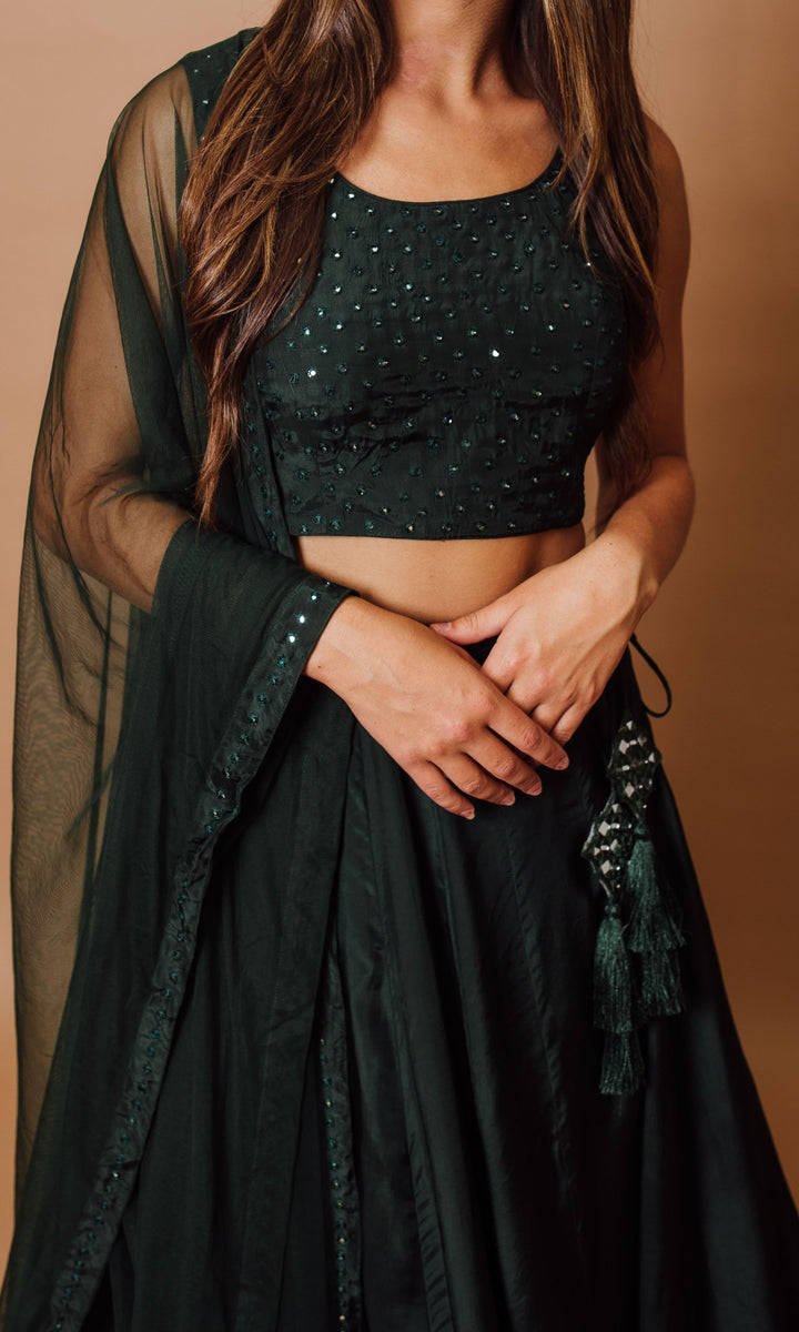 Green Embroidered Lehenga Choli Set-[comfort-first-design]-[lightweight]-Raas
